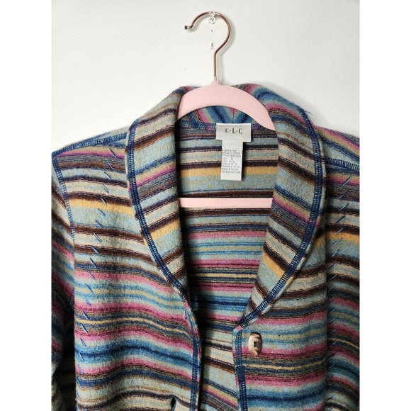 CLC Vintage Wool Striped Button Front Jacket Colorful‎ Cardigan Sweater S - Picture 3 of 5